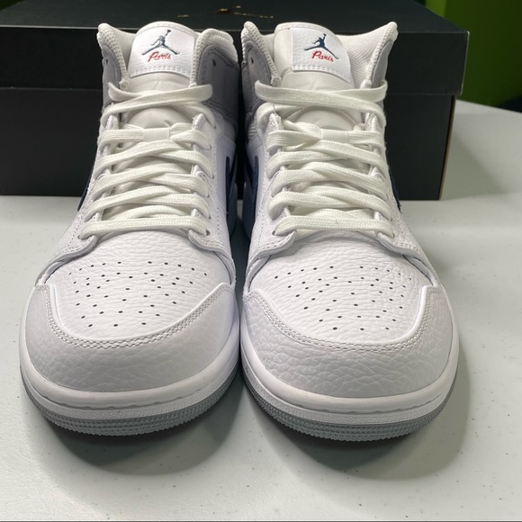 Air Jordan 1 Mid P1 Mens Size 9.5 White Leather Sneakers Basketball Shoes - Picture 8 of 13